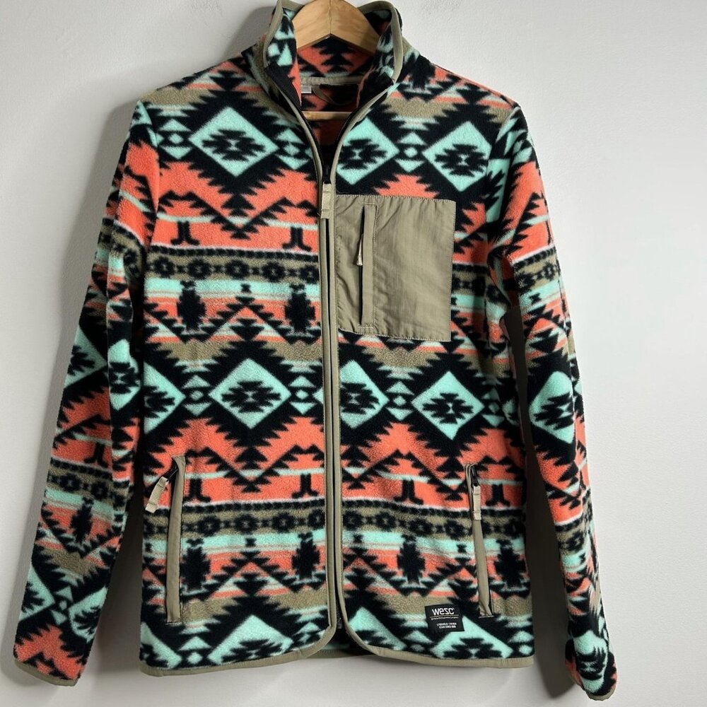 WESC Jacket Mens Sm Womens M Moritz Aztec Fleece Full‎ Zip Black Coral Western